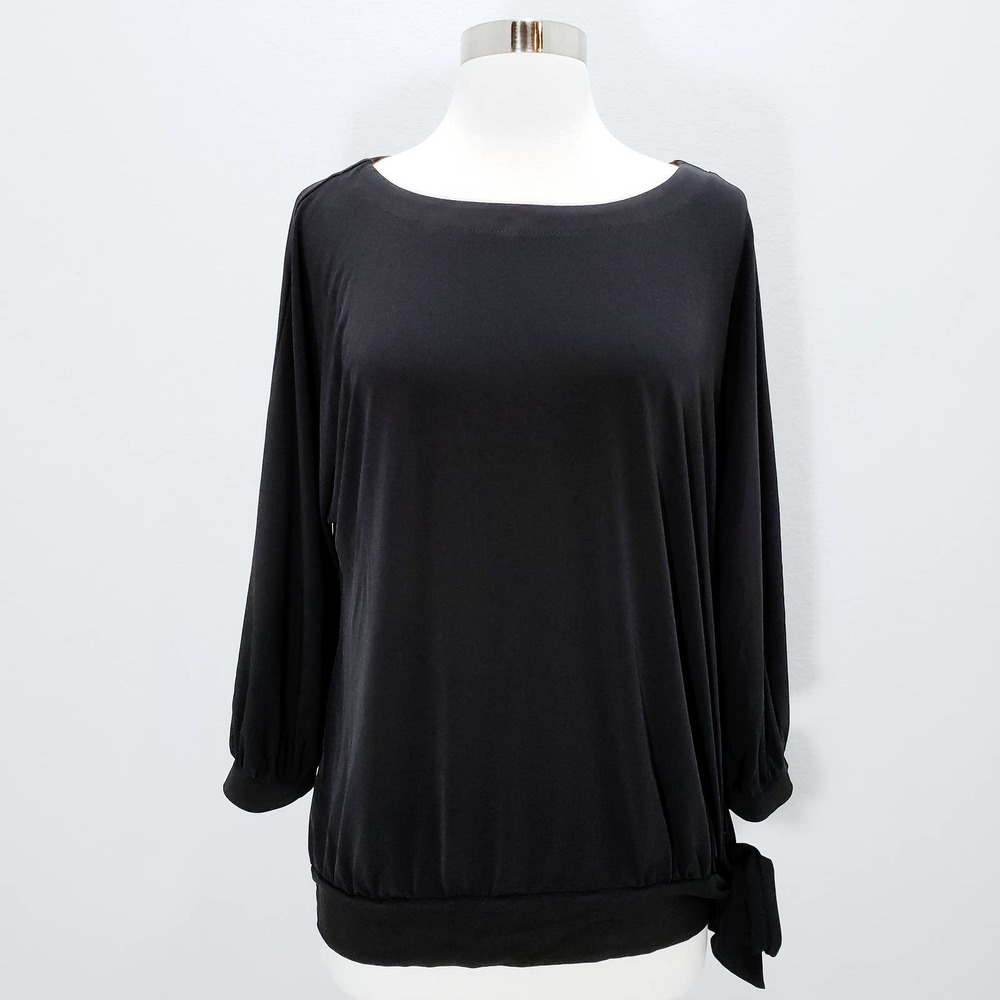 Chico's Tie Hem Top Black Relaxed Scoop Neck Large